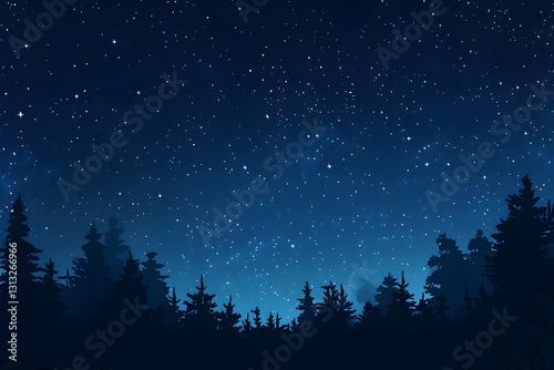 Starry night forest silhouette photo