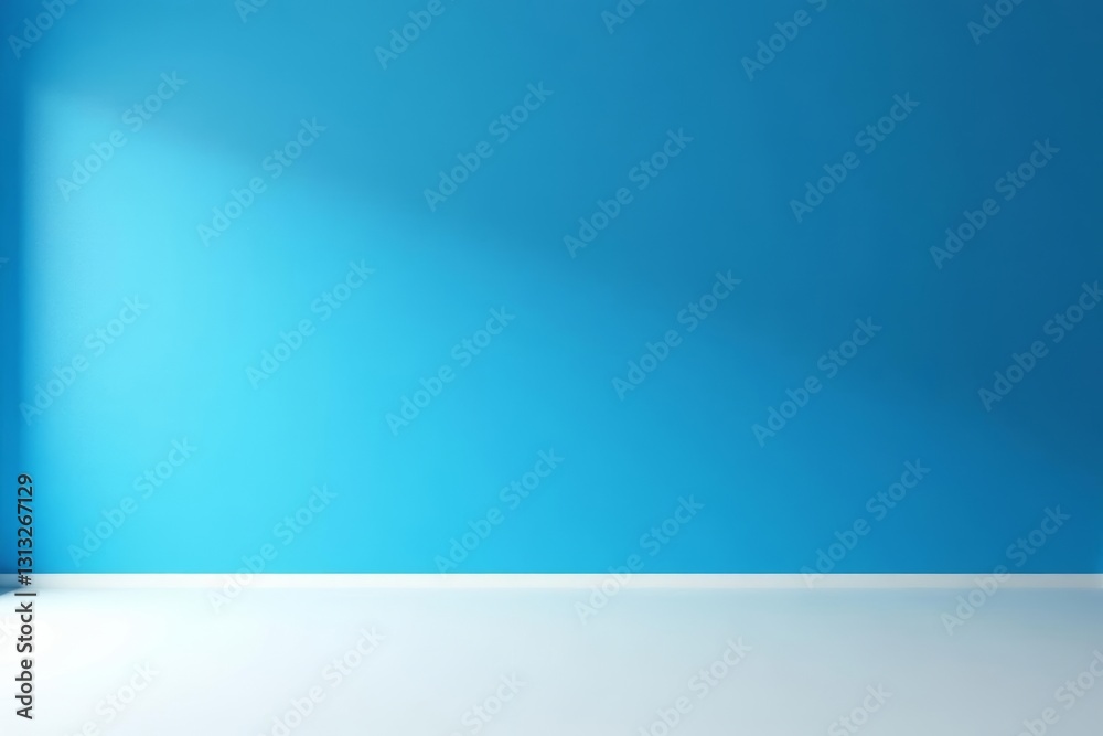 Vast empty space, cool blue wall, bright white floor , bright, clean Vast empty space, cool blue wall, bright white floor , bright, clean