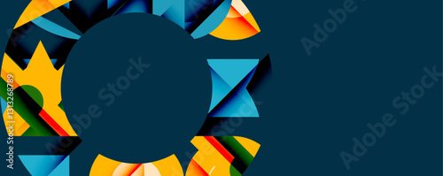 Abstract geometric artwork with interwoven angular and curved shapes, dynamic composition with smooth gradients and bold contrasts