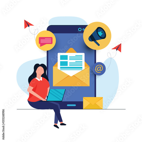 Concept of e-mail marketing with megaphone and email on screen