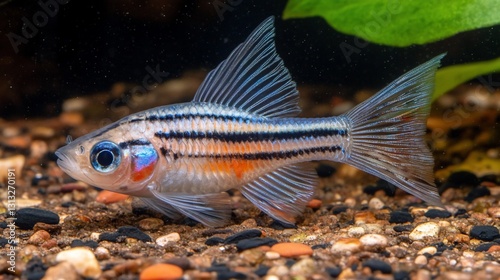 Aquatic fish swimming aquarium gravel plants
