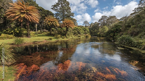 Tranquil Pond Reflecting Lush Greenery in a Subtropical Park