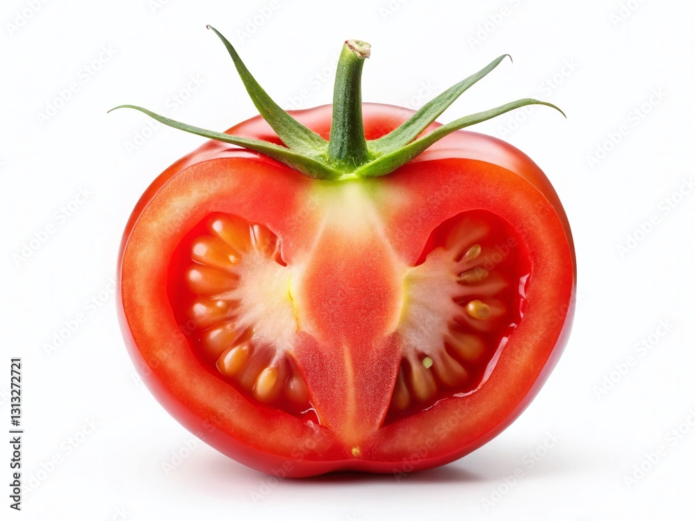 Juicy Half Tomato Isolated on White, Long Exposure Photography Juicy Half Tomato Isolated on White, Long Exposure Photography