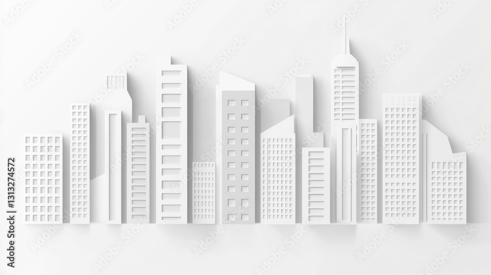 Obraz premium 3D paper cityscape, architectural, modern, urban skyline, abstract, illustration, background