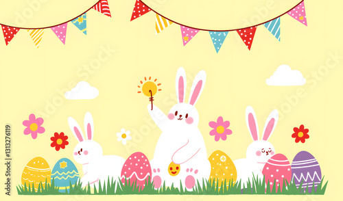easter card with eggs and bunny