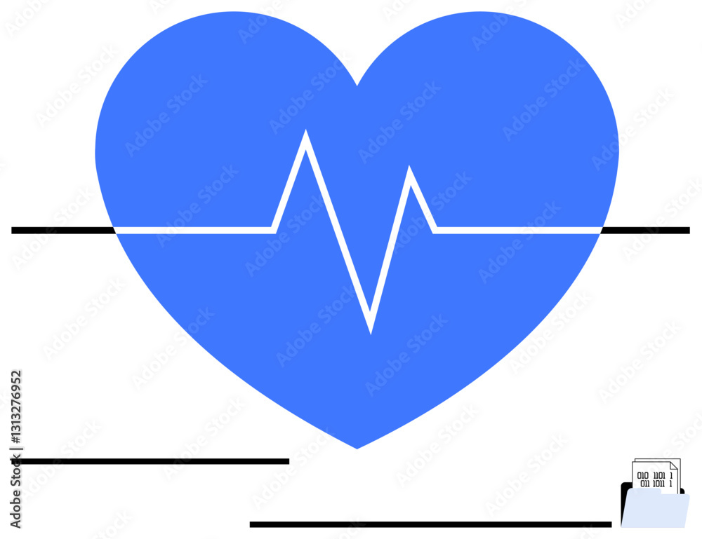 Blue heart featuring a white electrocardiogram line, accompanied by a small medical monitor device. Ideal for health care, wellness, vitality, monitoring, cardiology, technology fitness. Flat simple Blue heart featuring a white electrocardiogram line, accompanied by a small medical monitor device. Ideal for health care, wellness, vitality, monitoring, cardiology, technology fitness. Flat simple