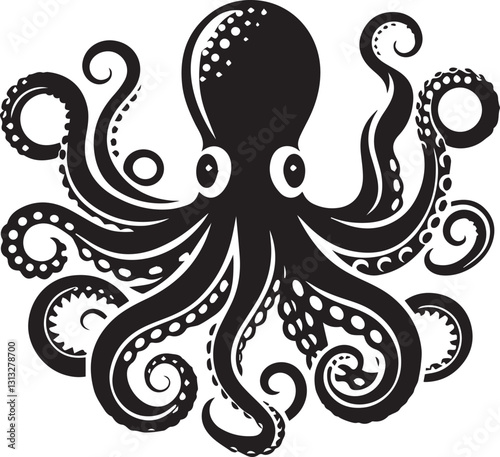 black octopus silhouette vector, octopus logo vector, octopus silhouette vector isolated on white background