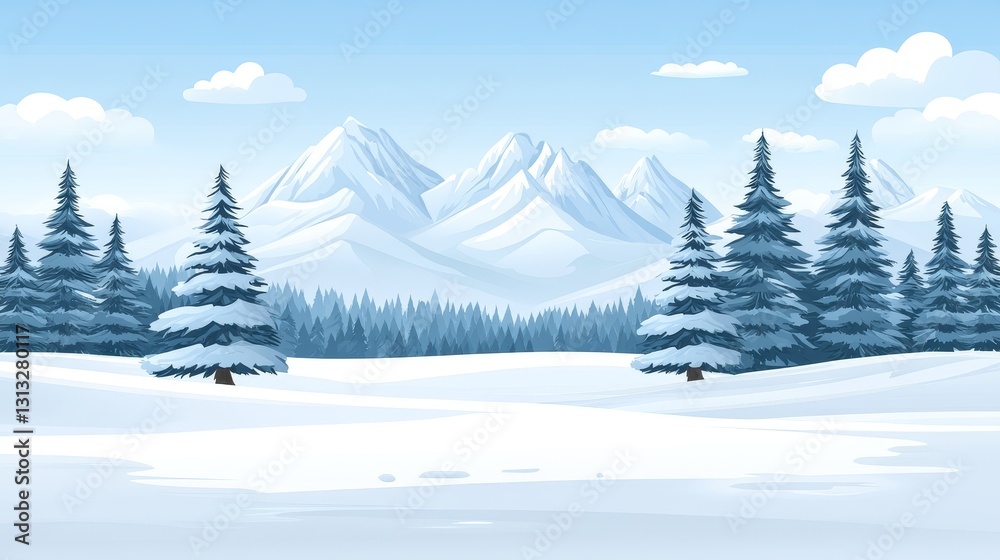 Fototapeta premium Pixelated winter landscape with snow-covered fir trees and majestic mountains perfect for background elements and game environments