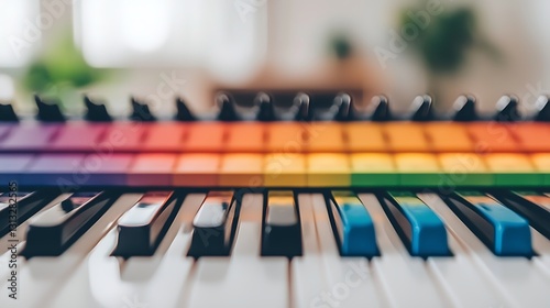Playing colorful melodies on a keyboard in a vibrant creative space music inspiration and artistry