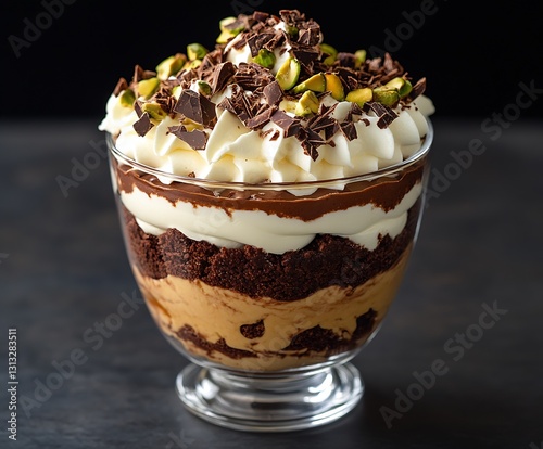 Luxurious chocolate dessert bowl topped with whipped cream and nuts an exquisite taste experience : Generative AI