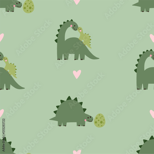 Cute Animals Mom and Baby. Amazing lovely card for Mother's Day. Flat style, vector seamless pattern. Cartoon dino