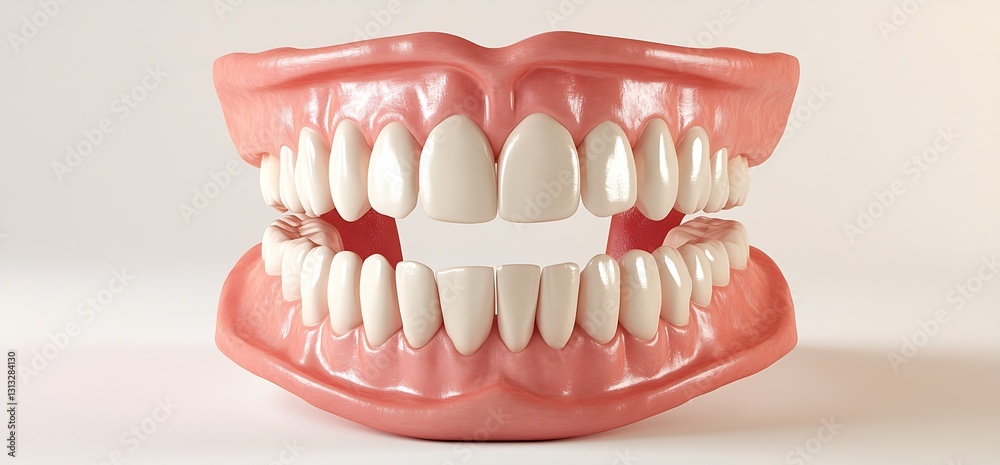 Obraz premium Detailed model of a human jaw with realistic teeth showcasing dental health for educational purposes : Generative AI