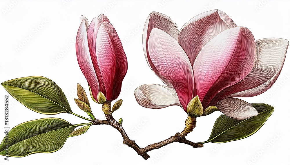Fototapeta premium magnolia flower isolated on transparent background old botanical illustration