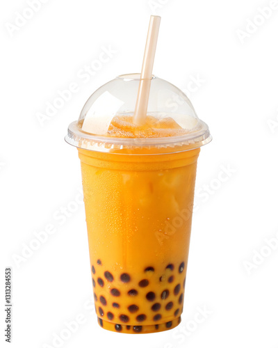 Mango bubble tea isolated on white background