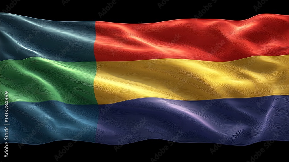 Naklejka premium Waving colorful flag, vibrant display, national symbol, potential use education, travel, or political graphics