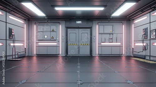 Futuristic Sci-Fi Interior with Neon Lighting and High-Tech Panels