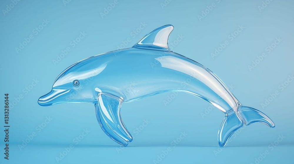Obraz premium A transparent dolphin figurine shines against a soft blue background, capturing the elegance and grace of aquatic life. Perfect for themed decor or marine-themed projects.