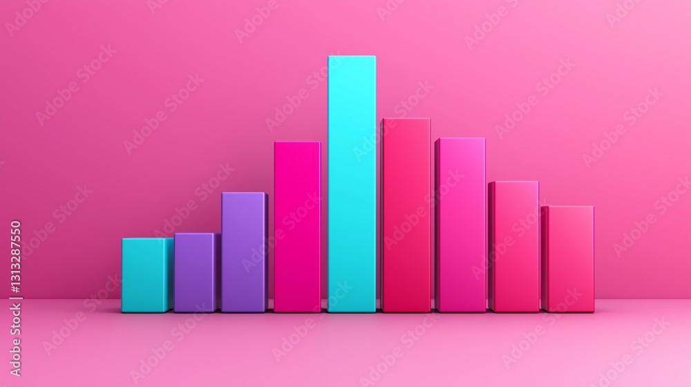 A vibrant and modern bar graph displayed on a pink background illustrates data trends and analysis. The colorful bars showcase varying heights, symbolizing growth and creativity. A vibrant and modern bar graph displayed on a pink background illustrates data trends and analysis. The colorful bars showcase varying heights, symbolizing growth and creativity.