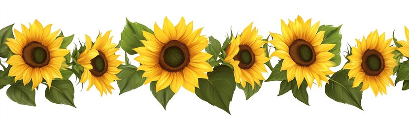 Stunning sunflower border illustration displaying vibrant yellow flowers and fresh green leaves : Generative AI