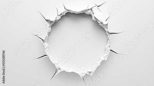 Impressive hole in the wall presenting an artistic view of the interior beyond cracked surface : Generative AI