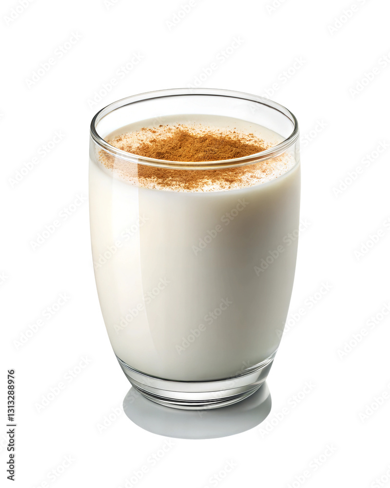 Milk with cinnamon topping isolated on white background Milk with cinnamon topping isolated on white background