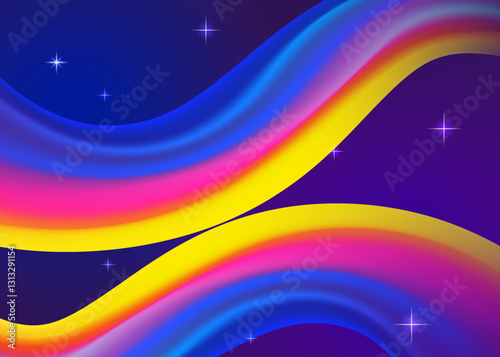 Trendy Vibrant Abstract Gradient Waves Blue, Purple, Yellow, pink Background, PRO VECTOR
