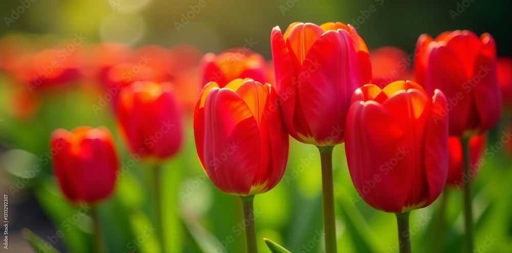 Naklejka premium Close-up of vibrant red tulips blooming in the garden, garden, nature, red