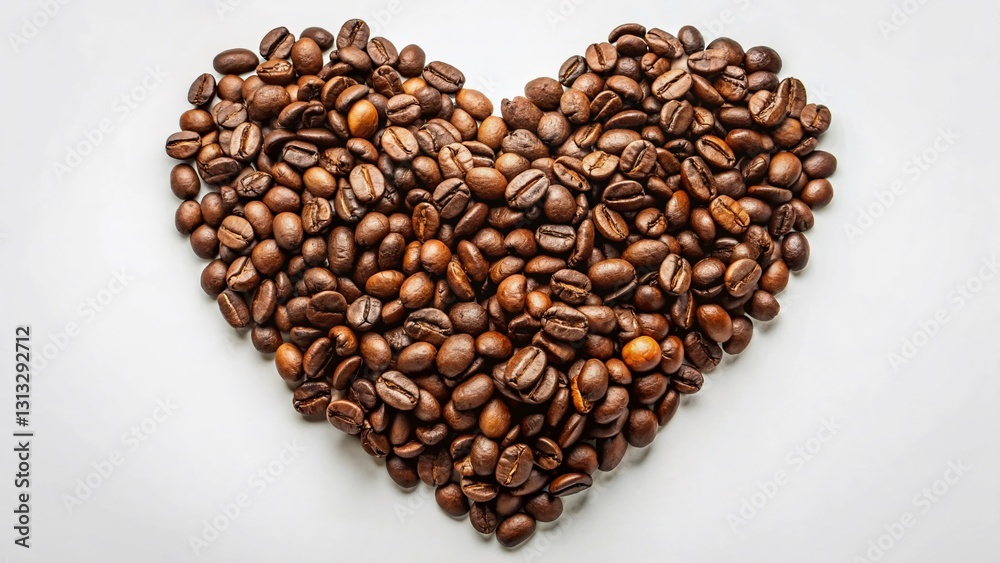 Macro Photo: Heart-Shaped Coffee Beans on White Background - Stock Image Macro Photo: Heart-Shaped Coffee Beans on White Background - Stock Image