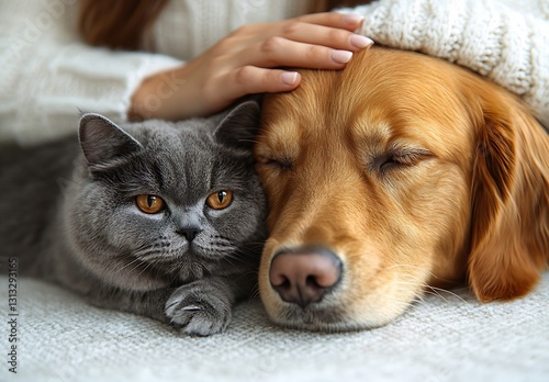 Wallpaper Mural Gray Cat and Golden Retriever Relaxing Together with a Touch of Warmth : Generative AI Torontodigital.ca