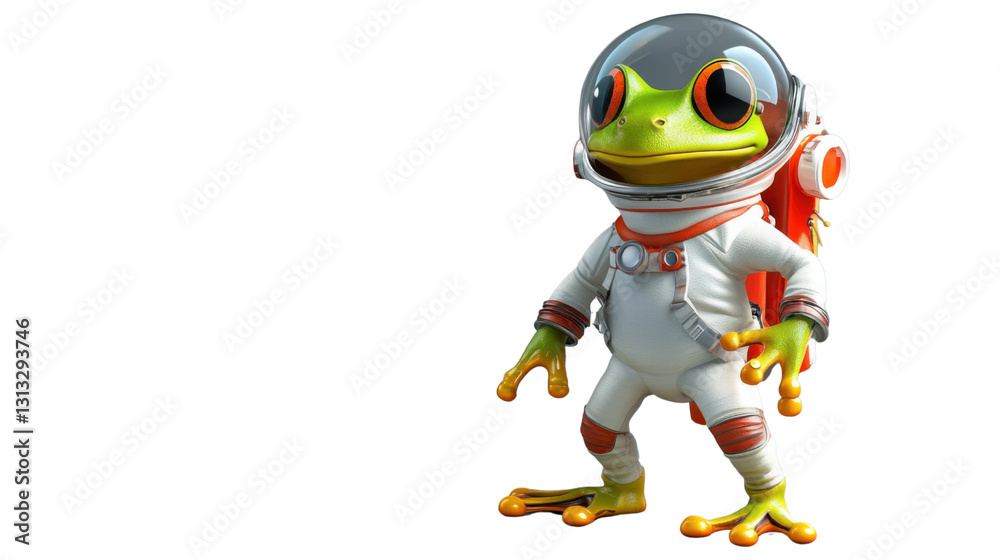 Friendly frog astronaut standing with transparent background Friendly frog astronaut standing with transparent background