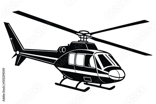 Black isolated silhouette of helicopter on white background