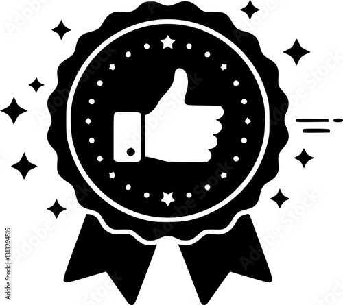 Approval check icon recommendation or endorsement for employee or product concept, hand giving thumb up, honor badge, high quality approval, public support, positive satisfaction evaluation