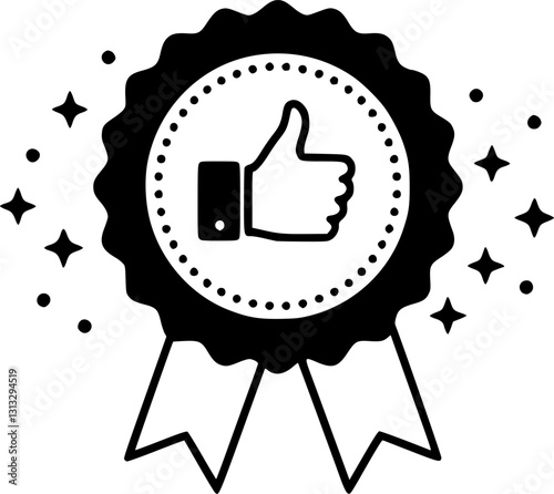 Approval check icon recommendation or endorsement for employee or product concept, hand giving thumb up, honor badge, high quality approval, public support, positive satisfaction evaluation