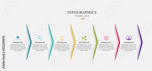 infographic arrow design template with icons. 6 options or steps. Can be used for info graphics, flow charts, presentations, web sites, banners, printed materials.