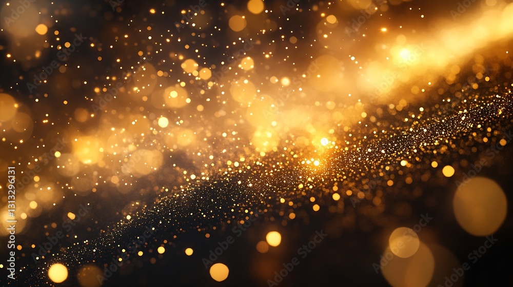 Obraz premium Golden particles floating in a shimmering wavelike pattern creating a warm and inviting textured background : Generative AI