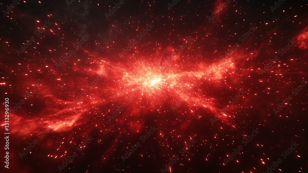 Obraz premium Stunning Red Cosmic Explosion Captured in Deep Space with Bright Stars and Dynamic Nebulae : Generative AI