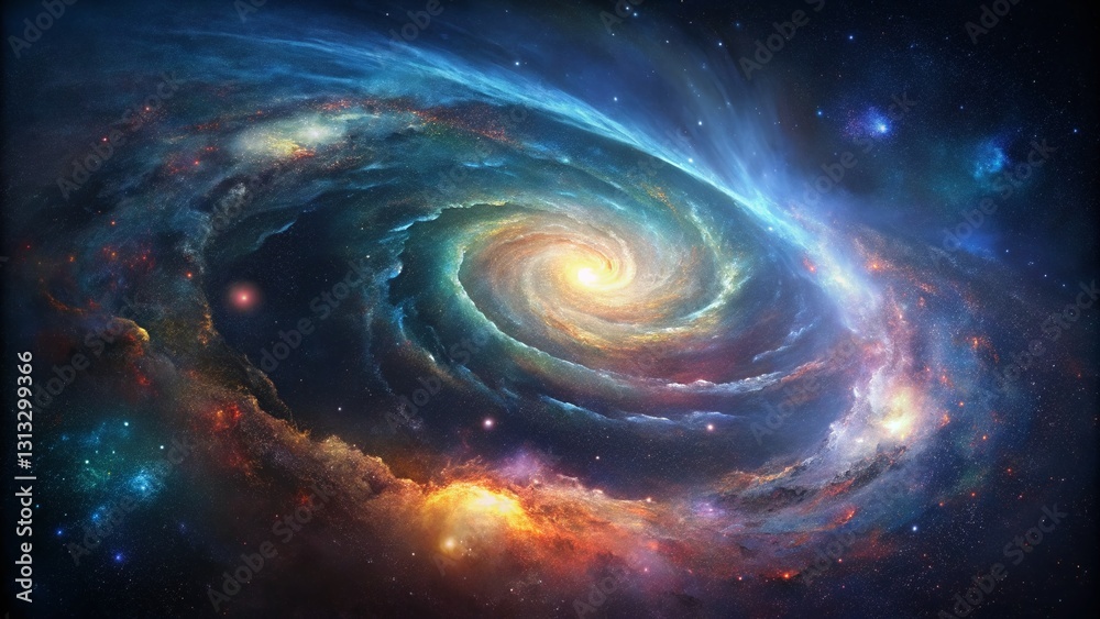 Majestic Spiral Galaxy: Cosmic Nebula in Deep Space, Astronomy Background Majestic Spiral Galaxy: Cosmic Nebula in Deep Space, Astronomy Background