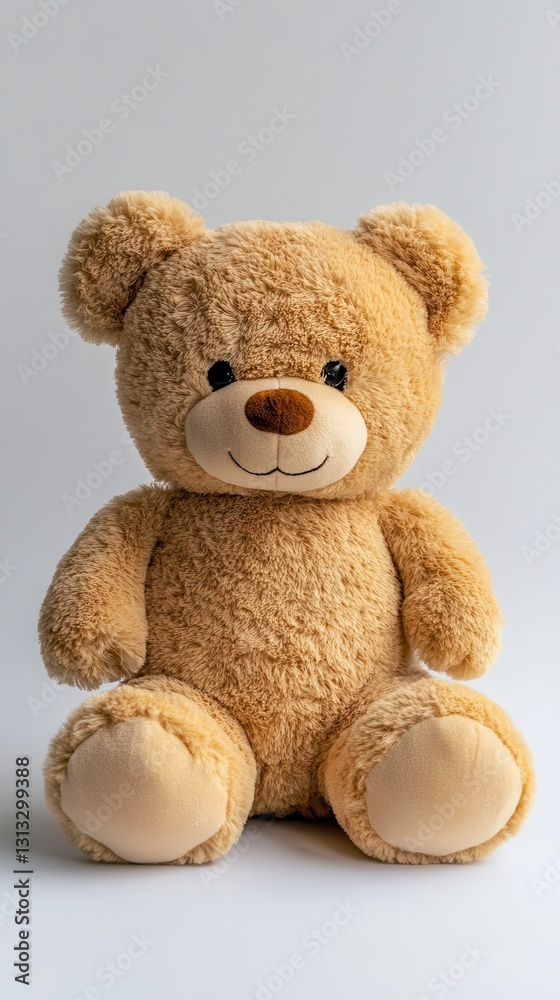 Fototapeta premium Cute Stuffed Animal Sitting on a Solid White Background, Perfect for Kids and Decoration Generative AI