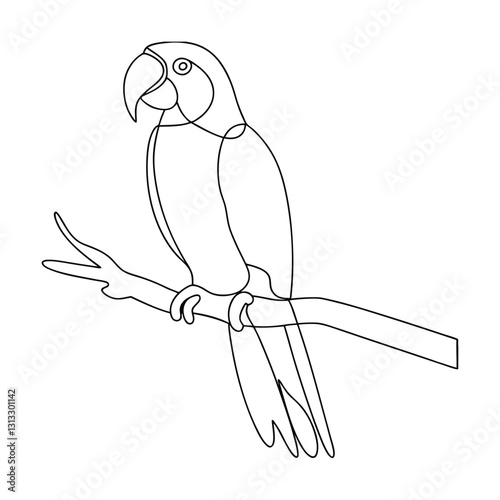 Single Line Drawing of a Parrot Perched on a Branch