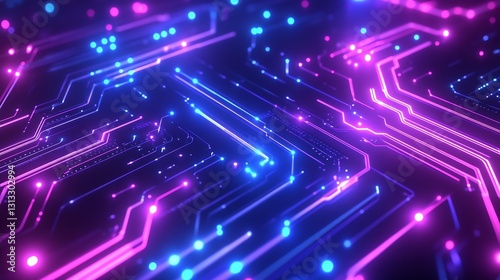 Futuristic neon circuit design vivid in pink and blue colors glowing against a dark technologyinspired background : Generative AI photo