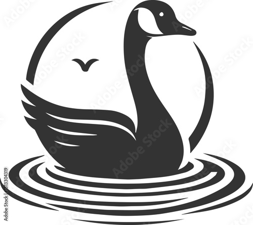silhouette of a goose swimming with ripples around it animal vector