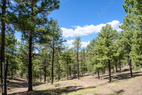 Walk through the majestic pine woodland: the smell of towering evergreens and...