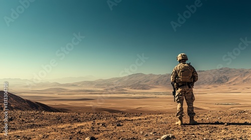 Desert Sentinel Contemplative Watch Over Vast, Rocky Terrain
