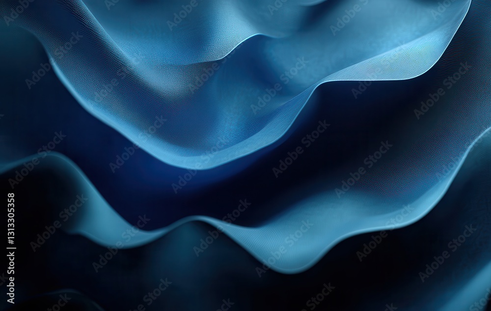Obraz premium Abstract Curved Patterns of Soft Blue Waves on Dark Background, Evoking Calmness and Serenity in Modern Design Concepts
