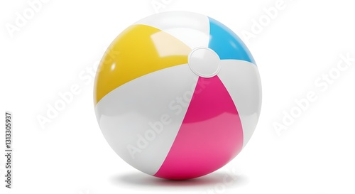 A Vibrant Beach Ball, Promising Sun-drenched Fun And Carefree Summer Days, With Bright Pink, Yellow, And Blue Panels Against A Clean White Background