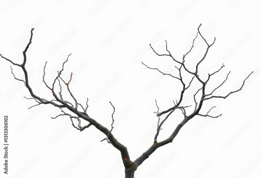 Bare, gnarled branches isolated against a pure white backdrop, simple, background Bare, gnarled branches isolated against a pure white backdrop, simple, background