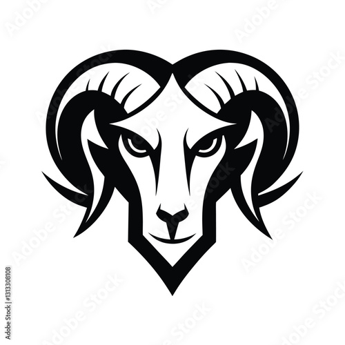 Ram Head Logo – A Fierce and Bold Black and White Mascot Design