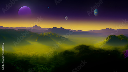 night landscape with moon and clouds