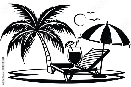 summer Scene With A Beach Chair With small Palm Trees