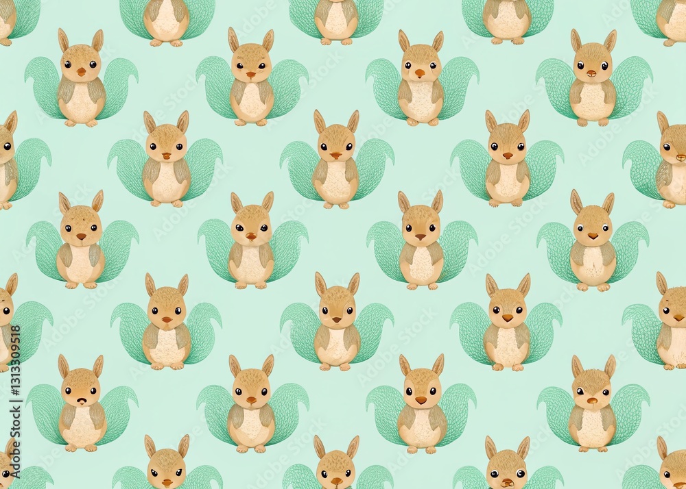 Minimalist Drone Squirrel Pattern: Aerial View Repeating Design Minimalist Drone Squirrel Pattern: Aerial View Repeating Design